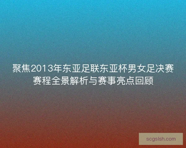 聚焦2013年东亚足联东亚杯男女足决赛赛程全景解析与赛事亮点回顾